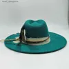 Szerokie brzegowe czapki wiadra czapki retro zamsz fedora czapka dla kobiet mężczyzn akcesoria piórkowe fedora kapelusze kościelne jazz cap panama mody hats jesień 2024 y240409