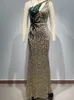 Lässige Kleiderinnen Frauen Berühmtheit sexy ein Schulter -Mesh Pailletten Gold Maxi Long Bodycon -Kleider Kleid 2024 Eleganter Abendparty Club