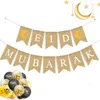 Dekoracja imprezy Eid Mubarak Banner Jute Burlap Ramadan Bunting Wiszący Znak na Mubara Home Mantel Firepanet