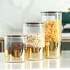 Storage Bottles Coffee Bean Container Golden Glass Sealed Snack Tank Metal Cover Home Kitchen Ornaments