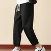 Pantalones para hombres primavera verano bolsas sólidas venda elástica elástica cintura alta deportes casuales pantalones pequeños pantalones de piernas preppy estilo