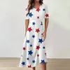 Casual Dresses Ladies Fashion Printed V-Neck Short Sleeve Waist Long Swing Dress High Quality Slim-Type Vestidos Cortos