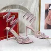 Rene Caovilla High Cheels for Women Dress Shoes Designer Crystals Cyreshipished Rhinestone Heel Sandals Wrapenals Wrapaltound Snake Stiletto 9.5cm