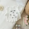Summer Kids Bow Letter Printed T-shirt ins Baby Girls krótkie koszulki z krótkim rękawem Białe koronkowe ciasto spódnice Dzieci Bawełny swobodny topy 2-7t S1314