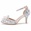 Dress Shoes Crystal Queen 7Cm Fashion Shallow Mouth Flower Women Sexy High Heels Bridal Wedding Pumps Size 33-43 H240409 QLGG