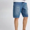 Pantaloncini da uomo pantaloncini di jeans shorts estate foro rotto a peso leggero lunghezza dei pantaloni non elastici dritti.