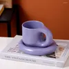 Mugs Ceramic Coffee Mug With Saucer Set Novelty Cute Fat Handle Cup For Office And Home Latte Tea Milk