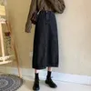 Lucyever Korean Chic Denim Midi Skirt女性スプリングハイウエストシンプルなミディアムスカートヴィンテージオールマッチストリートウェアスカート240326