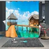 Shower Curtains 3D Seaside Sandy Beach Scenery Pattern Bath Curtain Waterproof Fabrics Bathroom Products
