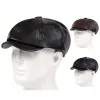 Spring Autumn Hats for Women Solid Plain Octagonal Newsboy Cap Men Ladies Casual Pu Leather Hat Winter Beret Women Painter Caps