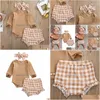 Kleidungssets Goocheer 3PCS Baby Girl Kleidung Set Kleinkind geboren im Herbst Langarm BodySuit Tops Plaid Shorts Stirnband-Outfit 0-24 m Drodhkos