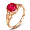 Cluster anneaux luxueux cristal creux rouge ovale pour les accessoires de doigt de mariage de mariée qualité argent 925 ring
