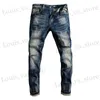 Jeans maschile in stile italiano uomo jeans retrò blu elastico elastico slim fit fit jeans strappato maschere designer vintage designer di denim casual pantaloni t240409