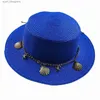 Szerokie brzegowe czapki wiadra czapki letnia słoma kapelusz męski menów łańcuch susów akcesoria słoneczne hat flat top plażowy kapelusz szerokie grzbiet panama hurtowy y240409