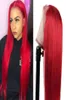 Peruca de renda reta longa peruca vermelha de cor brasileira perucas de cabelo humano para mulheres 28 polegadas Pré -explosão HD Synthetic WIG9091219
