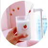 Vinglas 300 ml Hög Borosilikat Nana Söt Strawberry Water Milk Drinking Cup med halmuppgradering Tjockad version