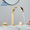 Messing poliertes goldenes Badezimmerbecken Wasserhahn weit verbreitete Waschbecken Wasserhähne Dualgriff