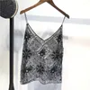 Women's Tanks Sexy Hollow Out Women Lace Camis Bead Work Tops Bling Gold Sequins