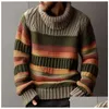 MENS SWEATERS AUTONO MANAGEM MANAGEM MAIS DE TURTLENECK MENS VINTAGE VINTAGE listrado Tops Sweater Casual Droga de taça de malha solta AP DHFPH