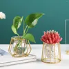 Vases Mini Geometric Glass Flower Pot avec support métallique