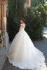 Abito da sposa modesto bateau perle perle in pizzo in tulle Appliques 2024 abiti da sposa bohémien a maniche lunghe su misura abiti da sposa a-line