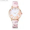Wristwatches Pu Leather Women Fashion Wrist Quartz Women es Flower Pattern Ladies Clock Gift Reloj Mujer Montre Femme240409