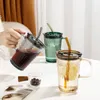 Copos de vinho Presente pessoal Copo de água de vidro com tampa e palha de café em casa Brewing Office bebendo copo de bolha de leite