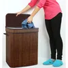 Sacs à linge Greenco Bamboo pliable Double panier Espresso Sac Lavage Bin Organisateur