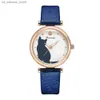 Bilek saatleri kadın moda mavi kuvars deri bayanlar bilekler 2022 lüks marka basit yavru kedi kadrosu kadın saat montre femme240409