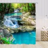 Shower Curtains Green Forest Waterfall Curtain Natural Landscape Tree Plant Tropical Jungle Scenery Wall Hanging Bathroom Decor