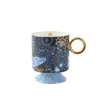 Muggar European Bone China Ring Tall Mug Light Luxury Gold Plated Coffee Cup Modern Ceramics Table Searations Tea Cups