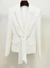 High Street Est Designer Runway Suit Set Womens snörningsbälte blazer veckade zip -byxor 2st 240329