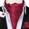 Hito Silk Red Burgundy Mens Ascot Tie Hanky ​​Mankietki Zestaw Jacquard Wheven Self Cravat dla męskich drużbów Wedding Business Event240409