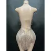 Stage Wear Latin Dresses For Women Dance Skirt Tango Salsa Gogo Costume Sexy Sparkling Diamonds Fringe Jumpsuit Tassel Dress