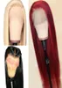 Röd rak spets främre mänskliga hår peruk 13x6 djup del 613 blond brasiliansk remy burgundy peruker full 150 täthet för svarta kvinnor9666954