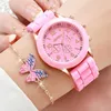 Orologi da polso 4pcs/set di Ginevra Watch Watch Fashion Silicone Band Gioielli a farfalla rosa (senza scatola)
