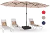 Les grands parapluies de patio de 15 pieds avec base incluse, parapluie du marché rectangle double face extérieur avec manche à manivelle, pour la piscine