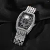 Mujeres de pulsera Uwin Relojes de marcación rectangular completa Drenches Freed Men de acero inoxidable Hip Hop Luxury Watch Rhinestones Quartz Business