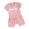 Carolilly 2st Baby Girl Summer Outfits Kläder Set Daddy S Girl Letter Print Kort ärm toppar T-shirt Elastisk midja