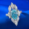 Cluster Ringe Luxus Aquamarin Diamond Ring Real 925 Sterling Silber Party Ehering für Frauen Männer Verlobungs Schmuck Geschenk