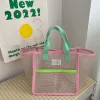 Pink Green Contrast Beach Bag Children's Toy Mesh Portable Storage Bag Outdoor Travel Swimming Toiletry Storage Bag