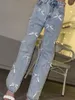 Frauen Jeans 2024 Frühlings- und Sommermode -Strass -Bogen gerade Hosen Koreanische Taille schlanker elegantes Weitbein für Frauen