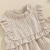 Vêtements Ensemble bébé filles Summer Summer Infant Sans manchons sans manches collier Plaid avec bandeau 2 pièces pendant 0-18 mois