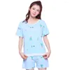 Home Clothing Lovely Cartoon Cactus Bulb Short Sleeve Top Shorts Women Sleepwear Pajamas Set