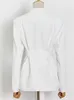 Taruxy Lace Up Slim Blazer Women Suit Sett Automne White High Taist Fashion Pantal