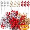 Flores decorativas 10/50pcs Artificial Christmas Berry Red Gold Fake Berries Branch Diy Garland Natal Tree Ornament Table Decor Decor Fruit