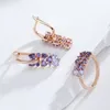 Ringos de cluster Kinel Shiny Purple Natural Zircon Bride Wedding for Women Trend 585 Rose Gold Color Diário