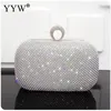 Kvällspåsar Rhinestone Handväskor Fashion For Women 2024 Handväska Party glittrande Clutch Purse Axel Crossbag Shell Open Pocket