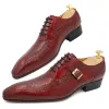 Stivali uomini italiani scarpe da uomo oxford uomo vestito in pelle rossa stampe coccodrili nere puntate intaglia