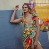 Kadın Mayo Kadınlar Tropikal Baskılı Derin V Yastık fırfırlı mayo Yukarı Tek Parça Plaj Giyim Geri Arka Monokini Mayalı Takım